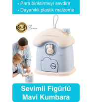 Sevimli Mavi Tavşan Figürlü Kilitli Çocuk Kumbara Bozuk Kağıt Para Saklama Kutusu Tasarruf