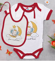 BK Kids Sweet Dream Tasarımlı Kırmızı Bebek Body Zıbın ve Mama Önlüğü Hediye Seti-1