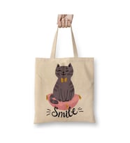 Smile Cat Gülen Kedi Kittens Beyaz Bez Çanta Uzun Saplı Alışveriş Çantası Plaj Çantası
