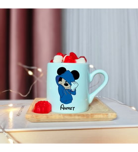 Mickey Mouse Tasarımlı Kişiye Özel Yeşil Türk Kahvesi Fincanı