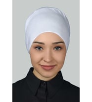 Kadın Pratik Dikişsiz Bağcıklı Kaymayan Tesettür Penye Bone (Beyaz)