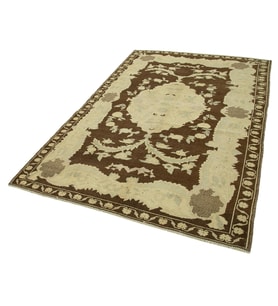 Krem Halı Mat Dokulu El Dokuma Floral Desenli Lüks Salon Halısı Bej Etnik Klasik Stil