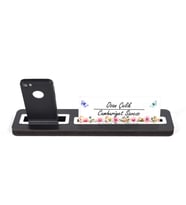 Klas Masa İsimlik Cam Baskı Seçenekli Telefon veya Kartvizit Bölmeli Şık Ofis Dekoru Masa İsimlik (Siyah-Mavi)