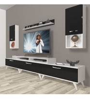 Decoraktiv Ekoflex 270DA Slm Retro Tv Ünitesi Tv Sehpası - Beyaz Siyah (Siyah - Beyaz)