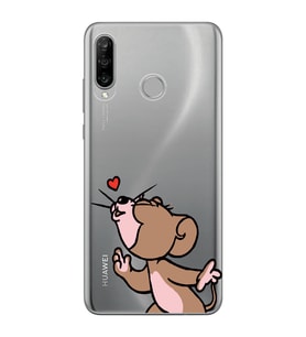Huawei P30 Lite Uyumlu Tom ve Jerry Öpücük Desenli Şeffaf Telefon Kılıfı