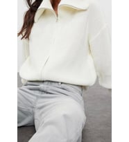 Kadın Modern Tarz Oversize Devrik Yaka Regular Triko Hırka (Ekru)
