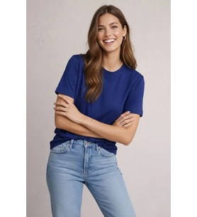 Osy Modal Yumuşak Dokulu Kumaş Bisiklet Yaka T-shirt - Lacivert
