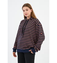 Çizgili Kapüşonlu Sweatshirt (UNX-00242-WN) (Lacivert)