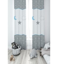 MEKTA HOME BEBEK VE ÇOCUK ODASI Yıldız ve Ay Desenli Çerçeveli 2 Kanat Fon Perde