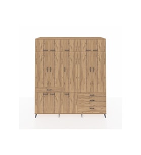 Kronos Dolap 8 Raflı 4 Çekmeceli 3 Askılı 220x59x243 Çam-Çam/Çam