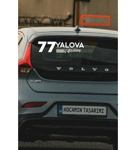 77 Yalova Çiftlikköy Plaka Kodlu Beyaz Araç Sticker Çiftlikköy İlçe Yazılı Yalova Özel Tasarım 40x8 cm Şehir ve İlçe Temalı Kaliteli Sticker