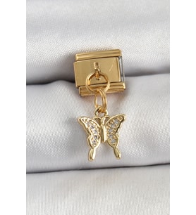 316L Çelik Sallantılı Zirkon Taşlı Model Gold Renk Nomination Charm TJ-BC1414