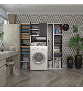 Kenzlife çamaşır makinesi dolabı hayzummega gri 180*156*55 banyo kiler çift kapaklı arkalıklı (Karışık)