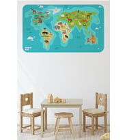 Eğitici Dünya Haritası Dünya Atlası Çocuk Ve Bebek Odası Duvar Sticker-60x105-3784