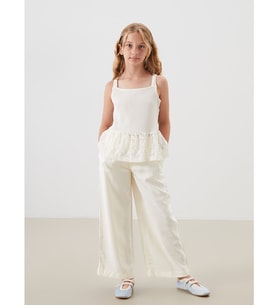 LCW Kids Sarı Beli Lastikli Pileli Kız Çocuk Pantolon