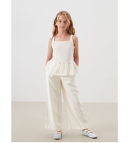 LCW Kids Sarı Beli Lastikli Pileli Kız Çocuk Pantolon