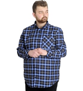 Mode XL Büyük Beden Erkek Gömlek Ekose Uzun Kollu 23300 Siyah