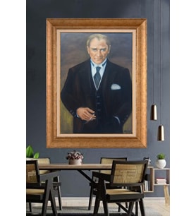 Altın Varaklı Çerçeveli Paspartulu Atatürk Tablo DC1471 (Gold)