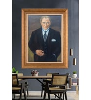 Altın Varaklı Çerçeveli Paspartulu Atatürk Tablo DC1471 (Gold)
