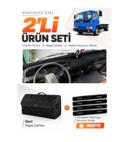 ISUZU NKR WIDE (1997-2005) Uyumlu Torpido Örtüsü + Deri Bagaj Çantası + Sticker Seti - Siyah