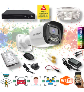 1 Kameralı Set - Yapay Zeka Özellikli Gece Renkli Gösteren 5MP SONY Lensli 4 Ultra Warm Ledli FULLHD Güvenlik Kamerası Seti 2304W-104