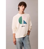 Calvin Klein Uzun Kollu Renk Bloklu Grafik Pamuklu Beyaz  Erkek Kazak LV04RC303G-YAS