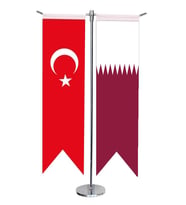 Masa Üstü Kırlangıç Katar + Türk Bayrağı + Krom T Direk Masa Bayrak Seti