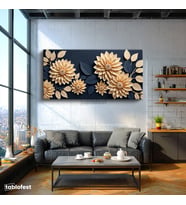 Yatay Panoramik Kanvas Tablo Dekoratif Çiçek Motifleri Çiçek Tablosu Ev Ofis Duvar Dekoru