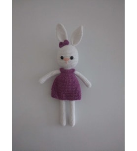 Mor Elbiseli Tavşan Amigurumi Organik Oyuncak
