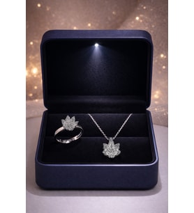 925 AYAR RODYUM KAPLAMA LOTUS ÇİÇEĞİ İKİLİ GÜMÜŞ SET