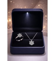 925 AYAR RODYUM KAPLAMA LOTUS ÇİÇEĞİ İKİLİ GÜMÜŞ SET