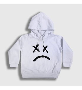 Presmono Unisex Çocuk Beyaz Sad Face Lil Peep Kapüşonlu Sweatshirt 37985tt (Beyaz)