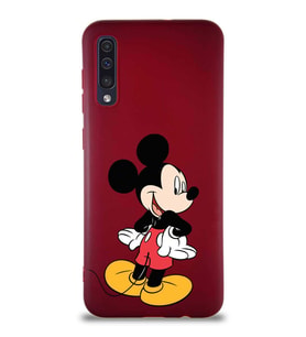 Samsung Galaxy A50 Soft Premier Kapak Mickey Mouse-D Tasarımlı Silikon Kılıf - Mürdüm (Şeffaf)
