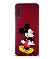 Samsung Galaxy A50 Soft Premier Kapak Mickey Mouse-D Tasarımlı Silikon Kılıf - Mürdüm (Şeffaf)