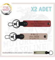 Motosikletçiye, İsim Plaka ve B Rh (-) Kan Grubu Yazılı x2' li Anahtarlık, Nar Çiçeği-Yavruağzı-SK (Çok Renkli)