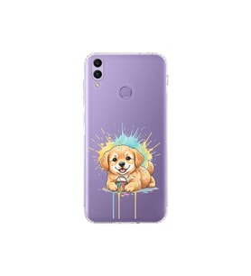 Honor 8C ile Uyumlu Splash Köpek Tasarımlı Şeffaf Silikon Kılıf