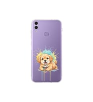 Honor 8C ile Uyumlu Splash Köpek Tasarımlı Şeffaf Silikon Kılıf