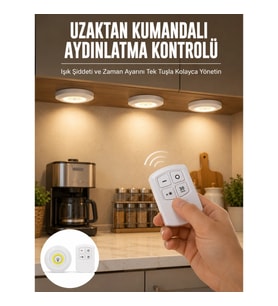 Mey İthalat® Spot Lamba Led Işık 3'lü Uzaktan Kumandalı Pilli Yapışkanlı Kablosuz Yeni Nesil