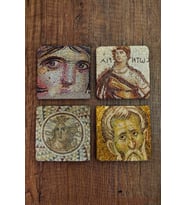 Doğal Taş Bardak Altlığı 4'lü Set - Zeugma Mozaik Desenli Doğal Taş Bardak Altı - Stone Coasters