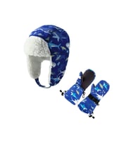 Su Geçirmez Erkek Çocuk Kar Bere Eldiven Set 2-4 Yaş Kayak Snowboard Bere Eldiven Mavi Shark