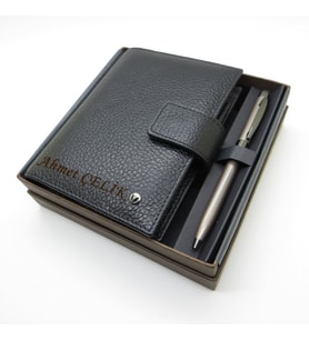 Scrikss Hakiki Deri 15x11 Organizer Flötr Siyah + Touch Kalem  İsme Özel (Karışık)