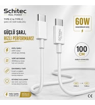 SChitec 60W Type-C to Type-C Data ve Hızlı Şarj Kablosu Telefon, Tablet, Laptop Uyumlu Beyaz SK004