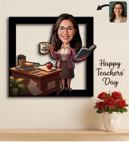 BK Gift Kişiye Özel Kadın Öğretmen Karikatürlü 3D Ahşap Tablo -8, Öğretmene Hediye, Öğretmenler Günü Hediyesi
