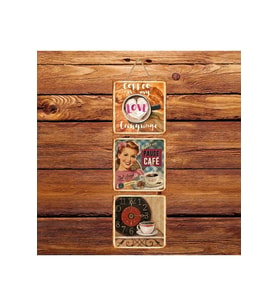 Pause Coffee Üçlü Retro Ahşap Poster
