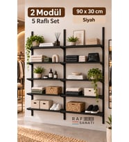 2 Modül 90x30 cm 10 Raflı Geniş Mağaza Duvar Rafı Konik Dikme Sistem Siyah Suntalam