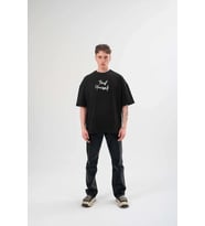 Erkek Kısa Kol Yazlık Tişört Bisiklet Yaka Baskılı Oversize T-Shirt - Siyah