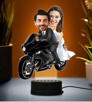 Doğum Günü Hediyesi,Sevgiliye Hediye, Kişiye Özel Fotoğraflı Motorcu Gelin Damat Karikatür 3D Led Lamba (Beyaz)