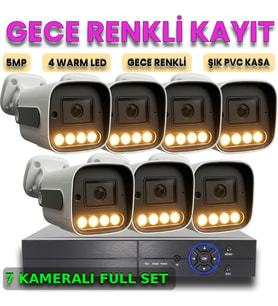 XMPRO Gece Renkli Gösteren 7 Kameralı 5 Megapiksel Güvenlik Kamerası Seti