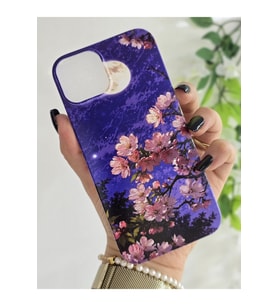 Iphone 15 Uyumlu Sanatsal Manzaralı Pembe Çiçekler Desenli Şeffaf Telefon Kılıfı