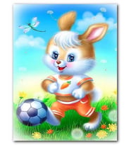 Cakatablo MDF (Ahşap) Tablo Çayırdaki Sevimli Tavşan ve Futbol Topu